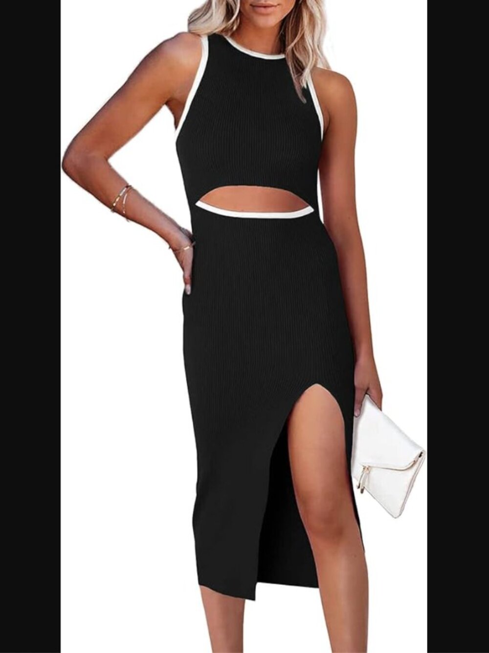 Black White Women's Summer Midi Bodycon Dress